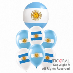 SET DE GLOBOS METALIZADO BANDERA ARGENTINA X 7 UNIDADES